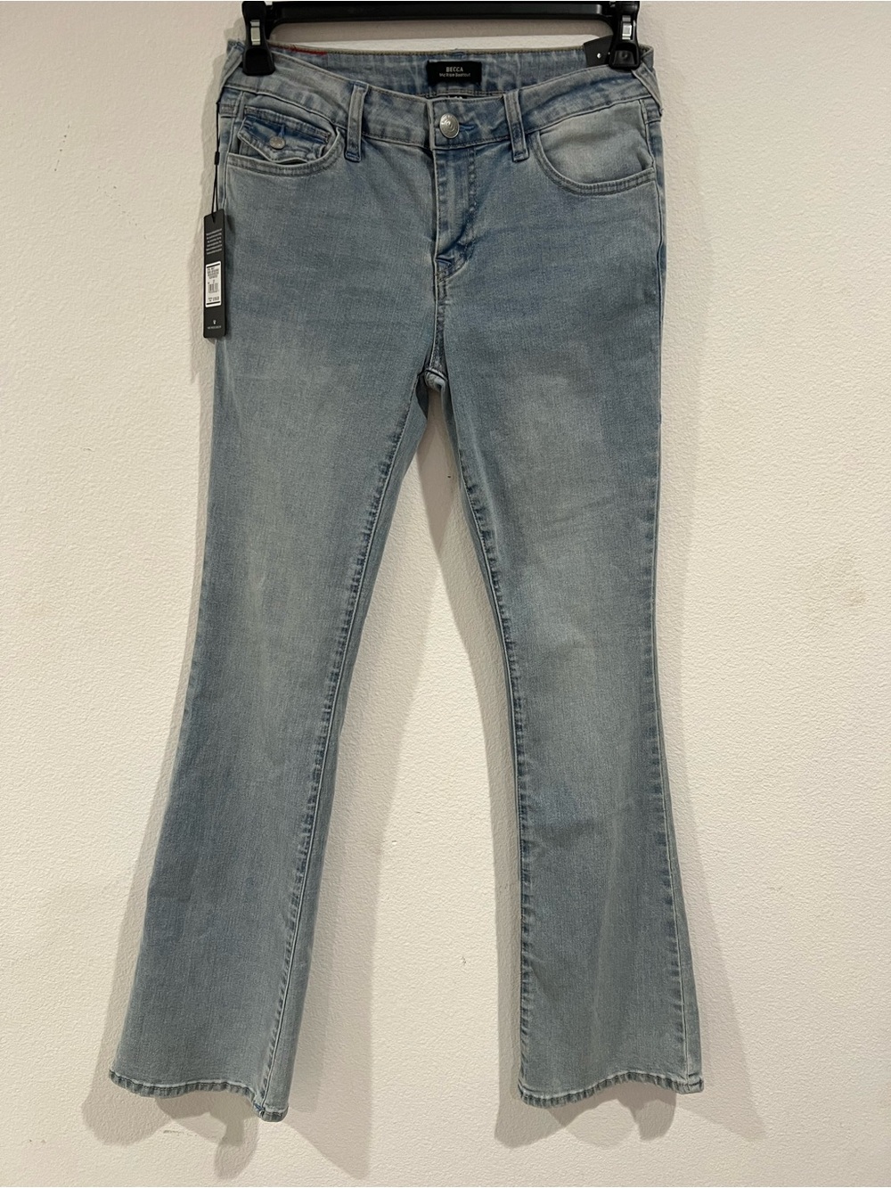 NWT True Religion Becca Mid Rise Bootcut Jeans Size 27 Light Wash Flap Pocket